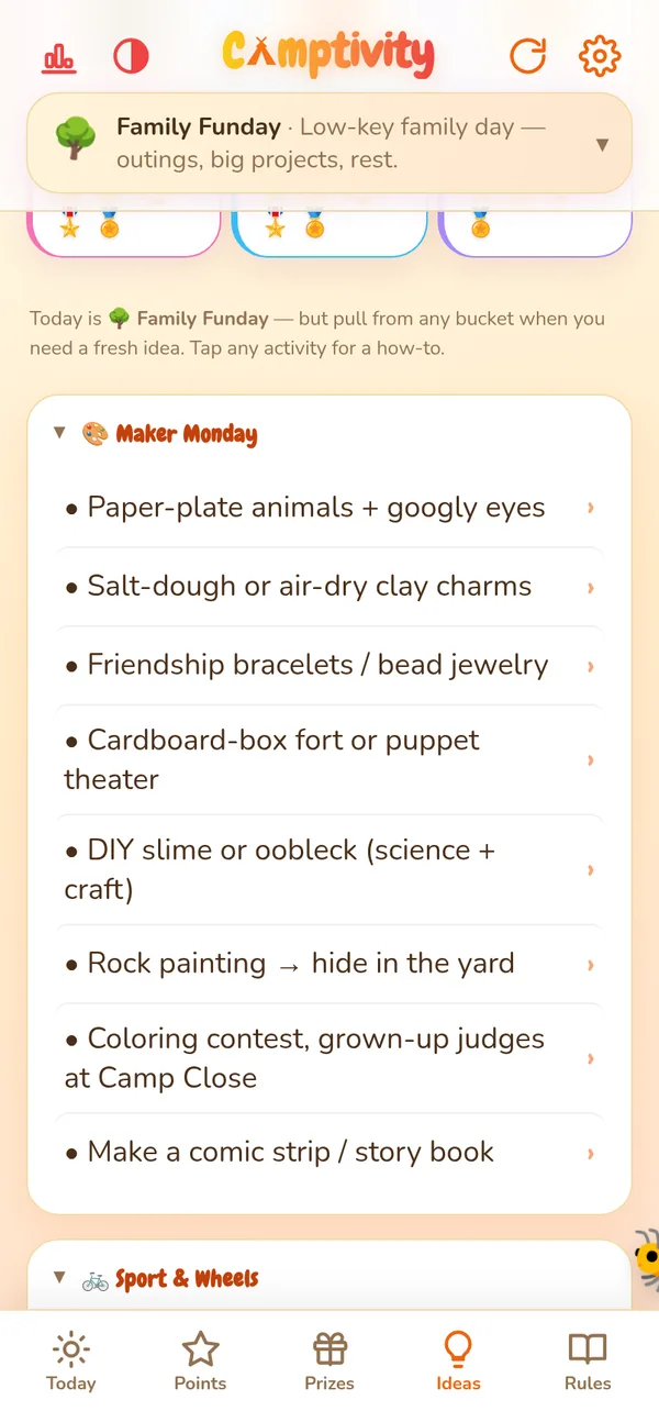 Activity Bank of ideas in the Sunshine theme